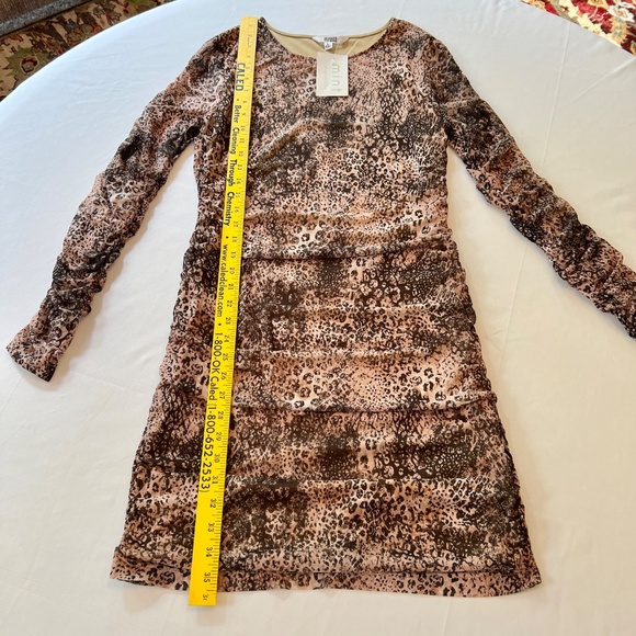 BB Dakota Walk This Way Ruched Mini Dress Animal Print Long Sleeve Size L NWT - Picture 5 of 11